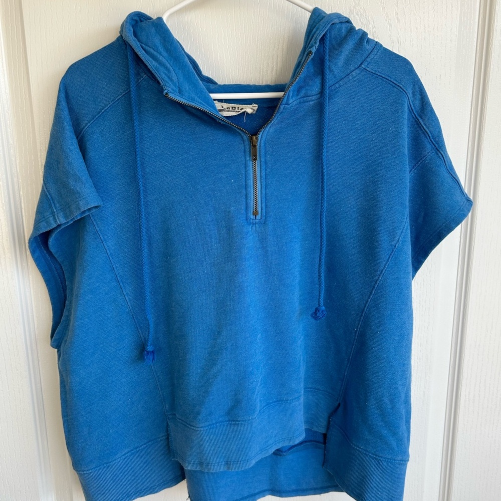 LaBiz Bright Blue Half-Zip Hooded Short Sleeve Sweatshirt
